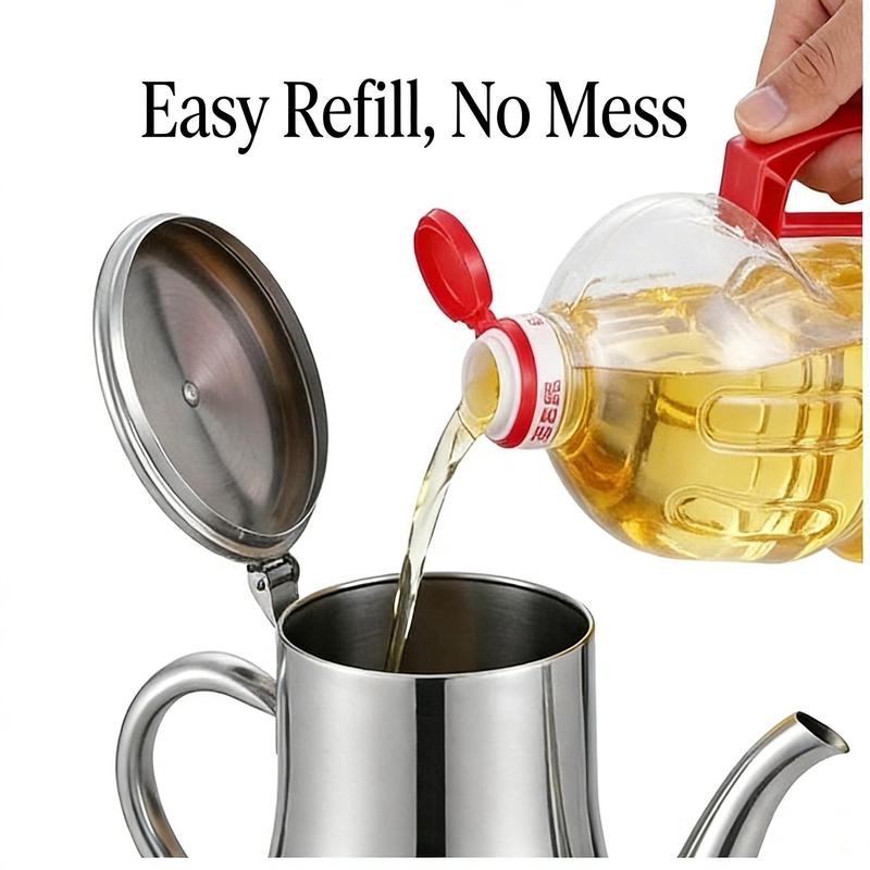 🍳🔥 Premium Non-Stick Stainless Steel Oil Storage Jar with Filter | Drip-Free Spout Bacon Grease Container & Oil Separator