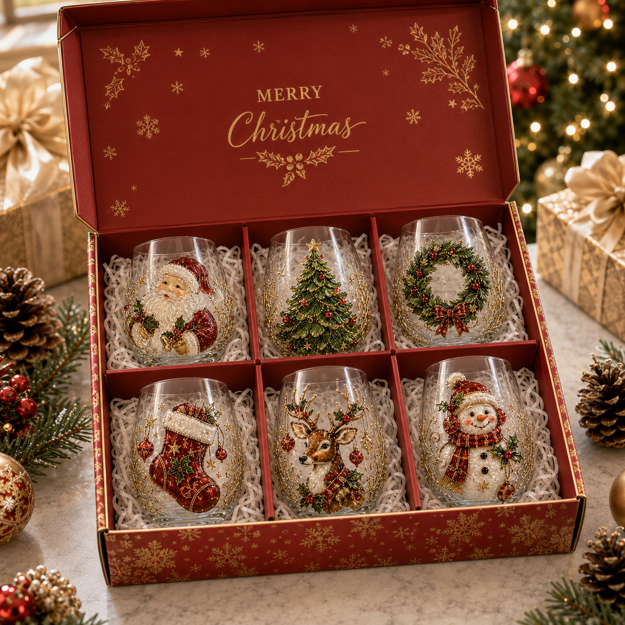 π
π 3D Christmas Glass Art Cup | Luxury Raised Holiday Glassware for Drinks, Decor & Christmas Gifts π