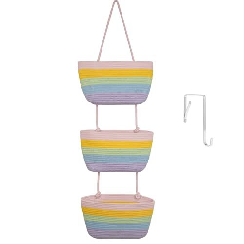 🧺Woven cotton 3-Tier Over the Door Basket, Wall-Mounted Jute Storage Organizer🔥
