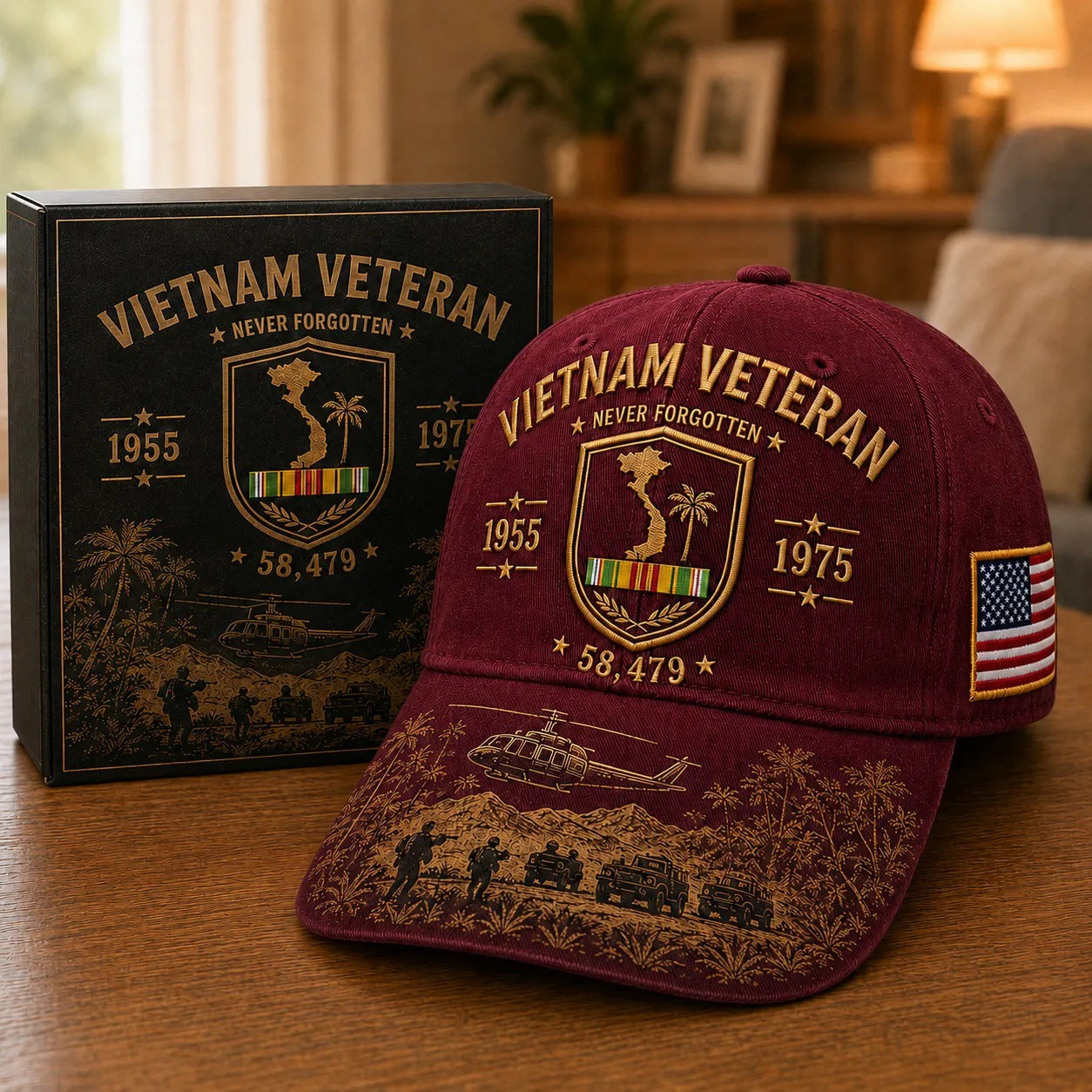 ๐บ๐ธ๐๏ธ Vietnam Veteran 1955โ1975 Memorial Embroidered Cap