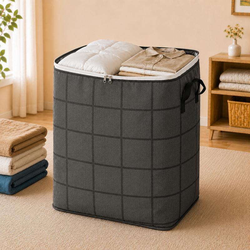 Foldable Fabric Clothing Storage Bin, Heavy Duty Dust Proof Quilt Storage Bag with Sturdy Carry Handles for Closet, Dorm, Moving & Household Organizing