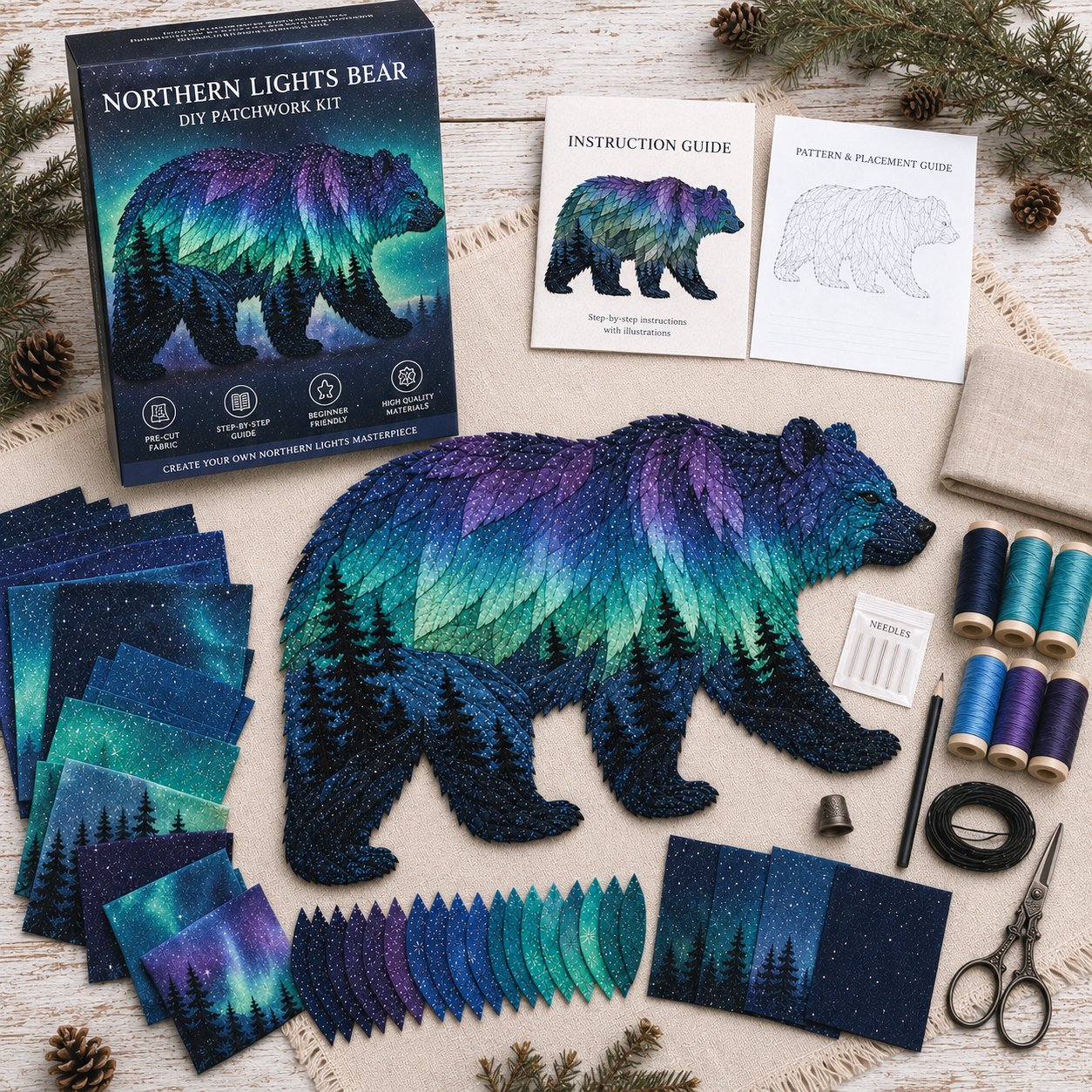 ⏳Last Day 49% OFF 🌌Beginner‑Friendly Northern Lights Wildlife DIY Patchwork Kit💕Complete Set with All Tools & Step‑by‑Step Guide