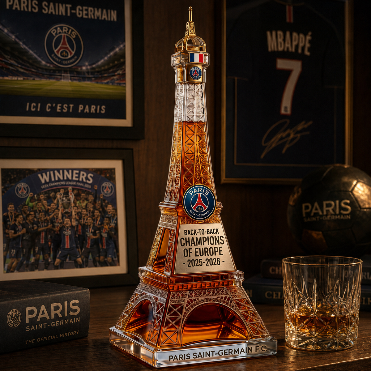 🎁🗼PSG Eiffel Tower Champions Trophy Decanter Whiskey Bottle