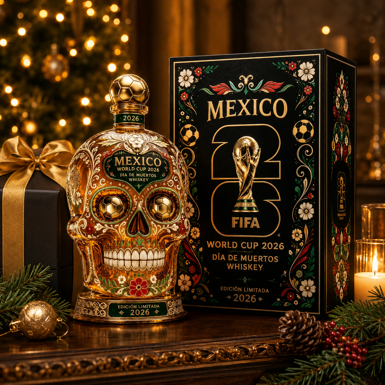 💀Limited‑Edition 2026 Mexico World Cup Sugar Skull Whiskey Decanter