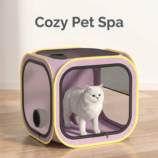 Foldable Dual-Vent Pet Dryer Box, Scratch Resistant Pet Drying Cage, Portable Pet Blow Dryer Tent for Home Bath Grooming SPA for Cats and Dogs