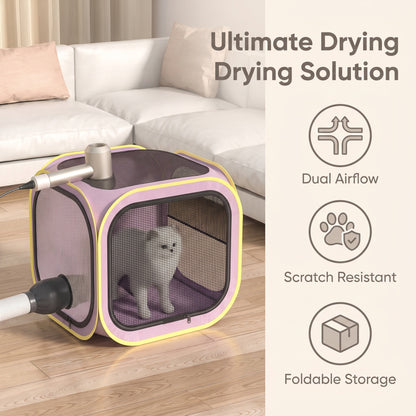Foldable Dual-Vent Pet Dryer Box, Scratch Resistant Pet Drying Cage, Portable Pet Blow Dryer Tent for Home Bath Grooming SPA for Cats and Dogs