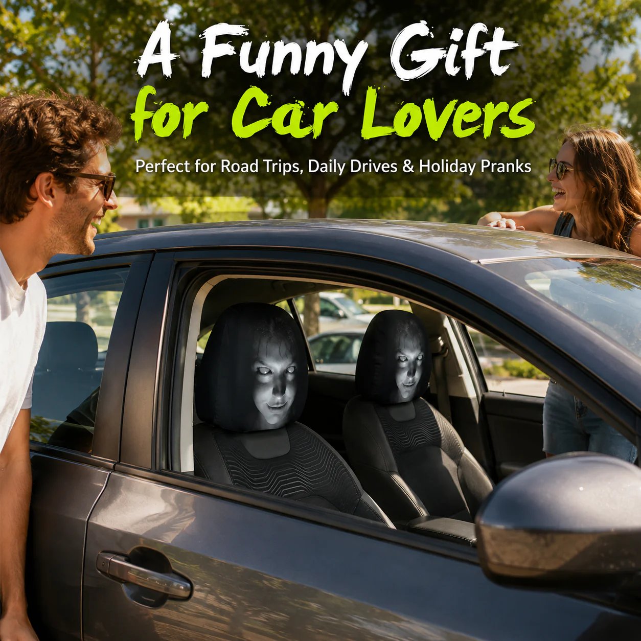 🔥😆 Funny Cartoon Car Headrest Covers – 2PCS Universal Fit  🚗