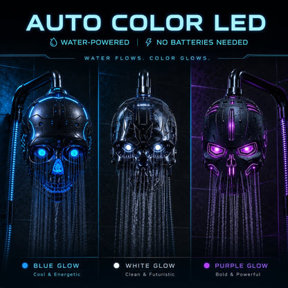 🚿👾Cyber Mecha Skull Color Changing LED Pressure Boost Shower Head
