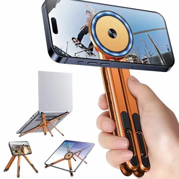 2-in-1 MagSafe Laptop Stand for Desk – Foldable Aluminum Computer Riser with Magnetic Phone Mount – Portable Holder Hub for MacBook, iPhone & iPad ✨🚀