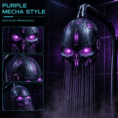 🚿👾Cyber Mecha Skull Color Changing LED Pressure Boost Shower Head