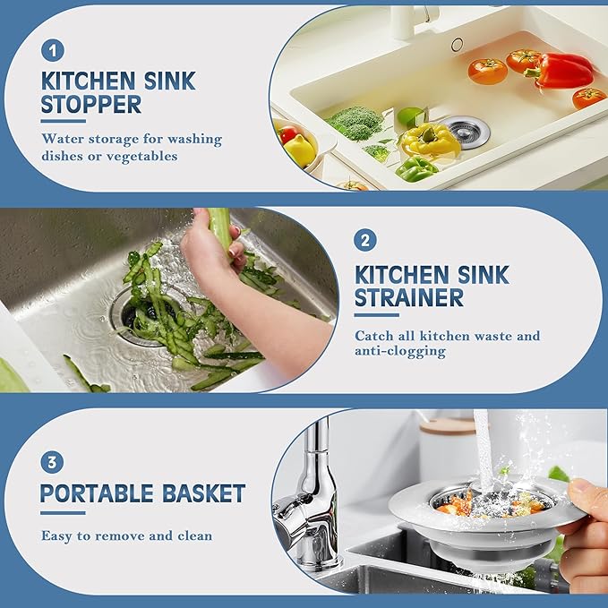 🔥Hot Sale 49% OFF- Upgraded 3 in 1 Kitchen Sink Drain Strainer