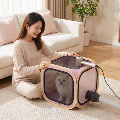 Foldable Dual-Vent Pet Dryer Box, Scratch Resistant Pet Drying Cage, Portable Pet Blow Dryer Tent for Home Bath Grooming SPA for Cats and Dogs