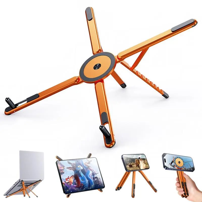 2-in-1 MagSafe Laptop Stand for Desk – Foldable Aluminum Computer Riser with Magnetic Phone Mount – Portable Holder Hub for MacBook, iPhone & iPad ✨🚀