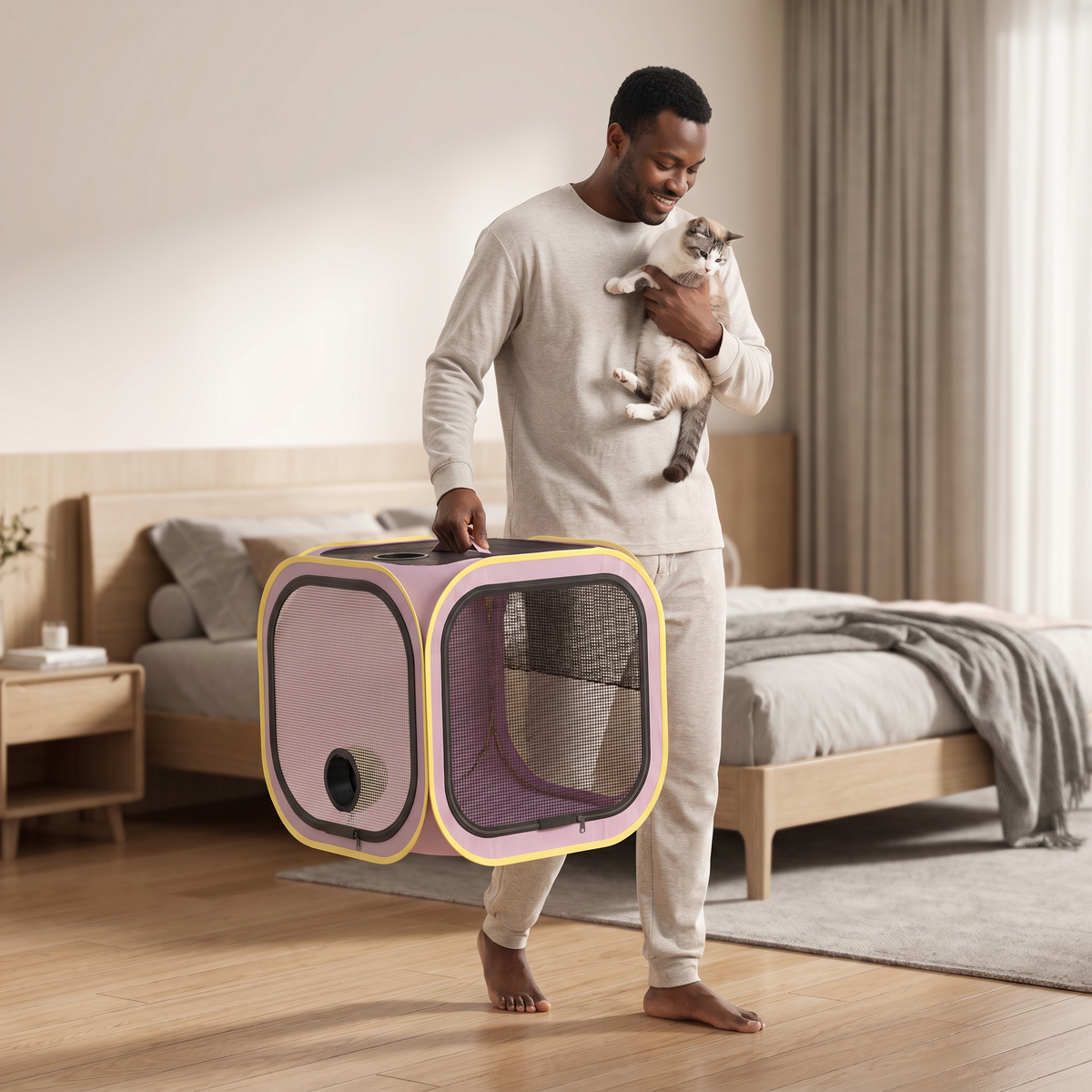 Foldable Dual-Vent Pet Dryer Box, Scratch Resistant Pet Drying Cage, Portable Pet Blow Dryer Tent for Home Bath Grooming SPA for Cats and Dogs