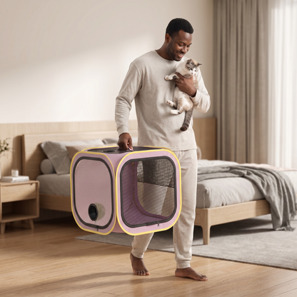 Foldable Dual-Vent Pet Dryer Box, Scratch Resistant Pet Drying Cage, Portable Pet Blow Dryer Tent for Home Bath Grooming SPA for Cats and Dogs