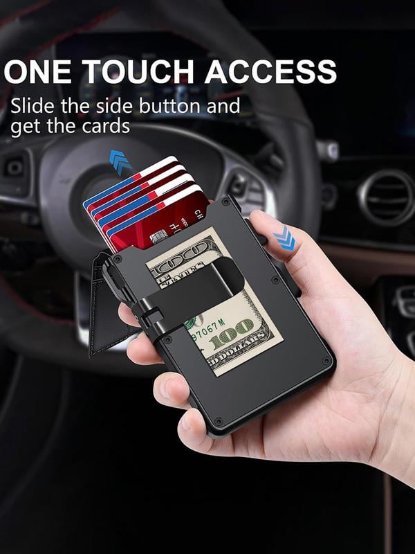 💼🔒Premium Aluminum RFID Blocking Men’s Minimalist Wallet — Pop‑Up Card Holder, Money Clip & ID Window