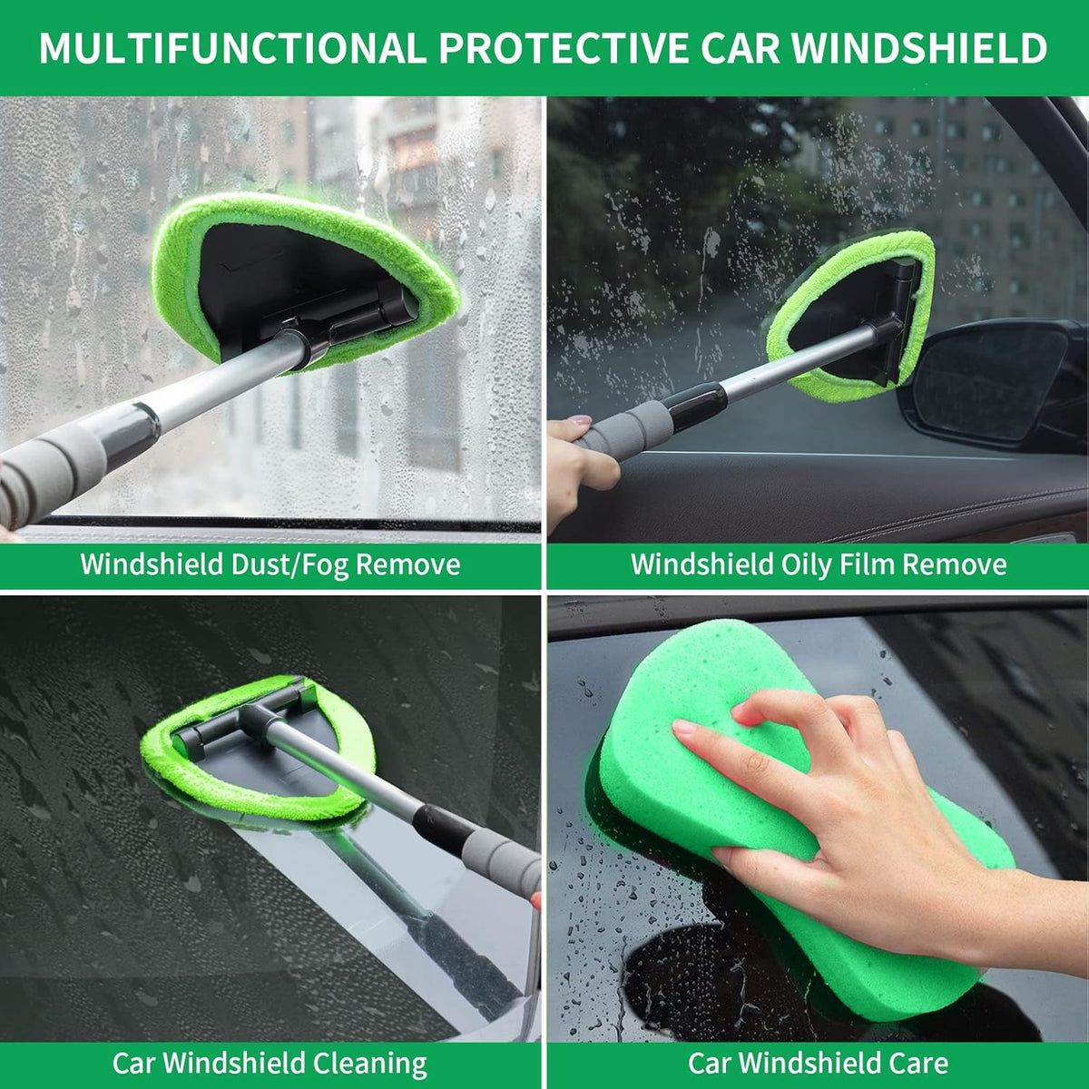 💥 💥 🔥 Windshield Cleaning Tool, Microfiber Car Window Cleaner with 3 Reusable and Washable Microfiber Pads and Extendable Handle