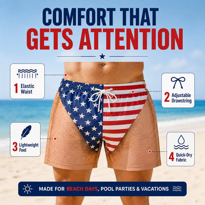 Funny Patriotic Men’s Swim Trunks – Freedom Casual Summer Beach Board Shorts, Quick Dry Beach Shorts 😎🏖️