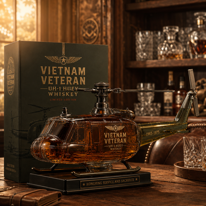 🎖️Vietnam Veteran UH-1 Huey Helicopter 1965-1975 Whiskey Bottle 🚁