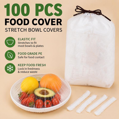🔥100PCS Elastic Reusable Plastic Bowl Covers, Stretch Food Storage Wrap for Containers & Bowls
