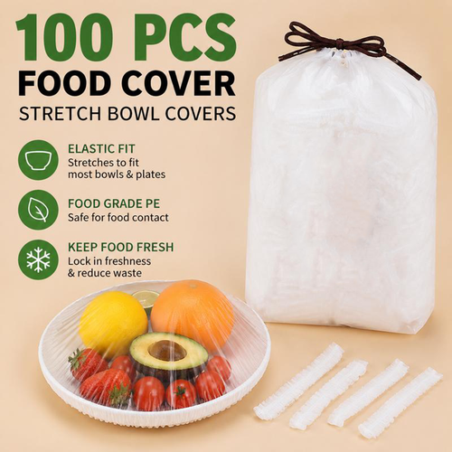 🔥100PCS Elastic Reusable Plastic Bowl Covers, Stretch Food Storage Wrap for Containers & Bowls