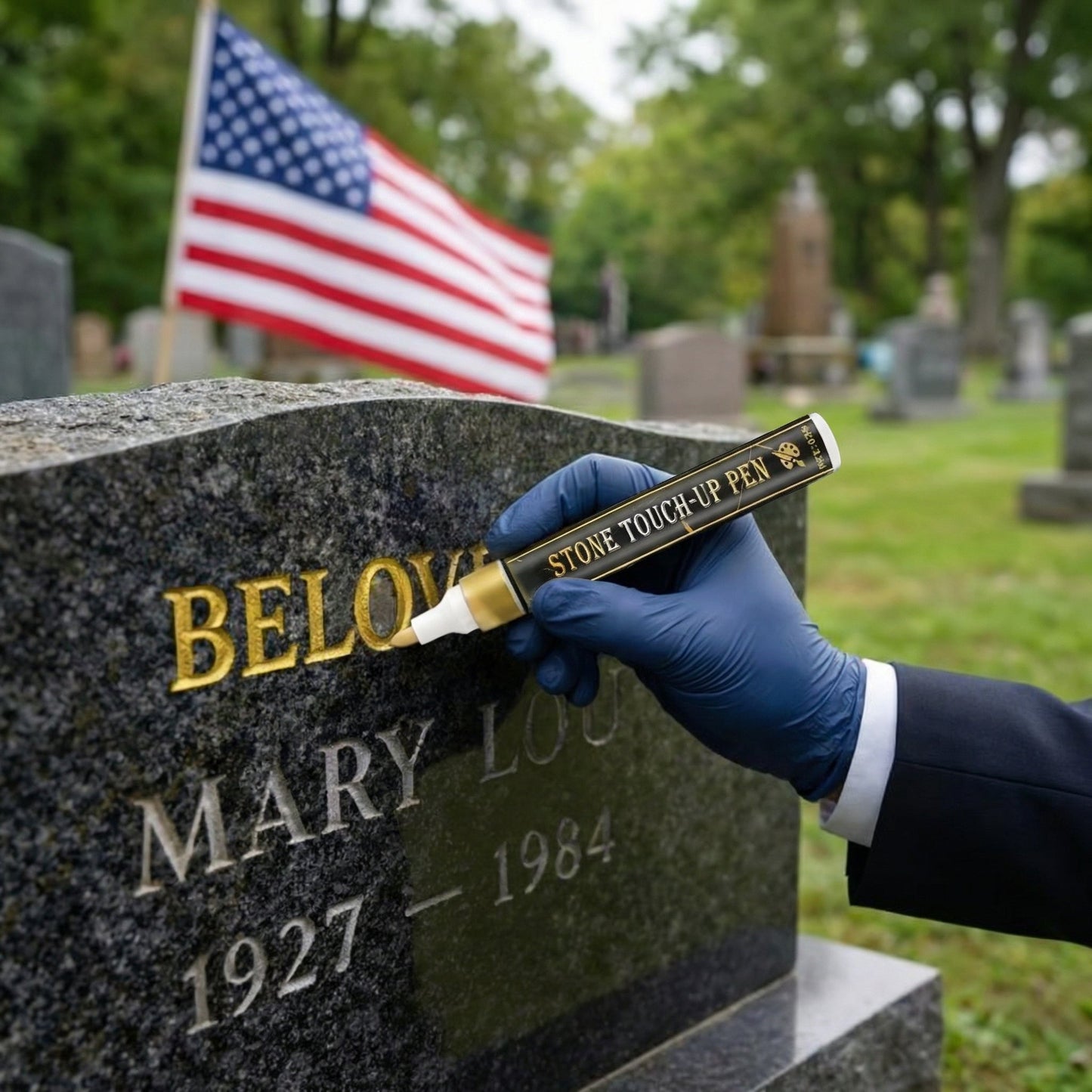 🔥HOT SALE🕊️Golden Tombstone Marker Pen, Waterproof Weather‑Resistant Pen for Restoring Faded Grave Inscriptions