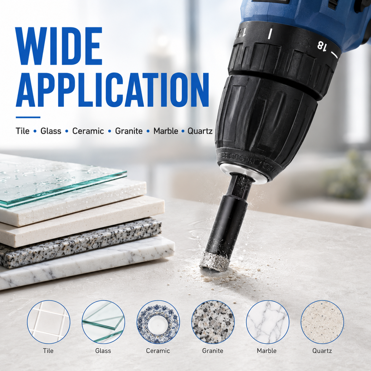 6 Pcs Diamond Drill Bits Set | Multipurpose Diamond Coated Drill Bit Kit for Glass Tile Stone
