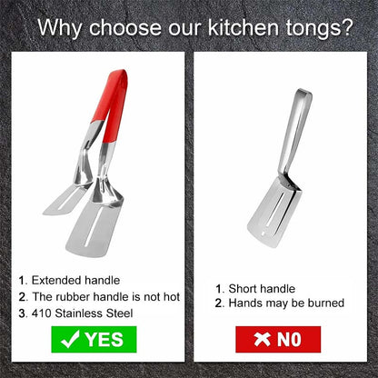 🔥3-in-1 Stainless Steel Kitchen Tongs, BBQ Grill Tongs with Flipper &  Turner