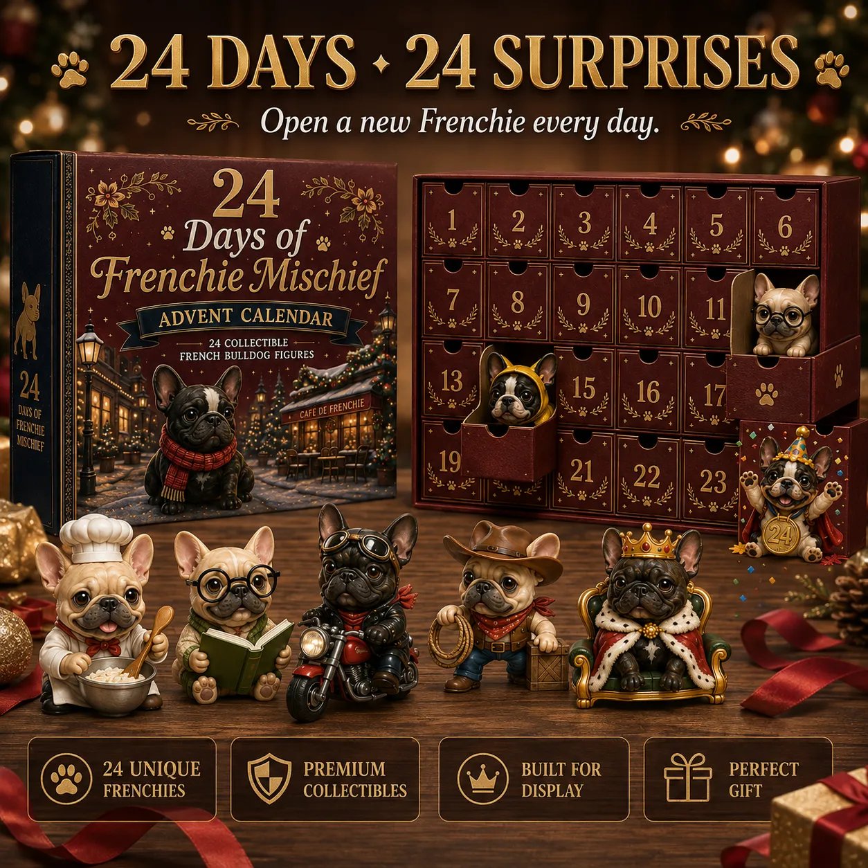 🐶 24-Day French Bulldog Christmas Advent Calendar | 24 Unique Collectible Frenchie Characters with Different Outfits, Personalities & Daily Holiday Surprises 🎄✨