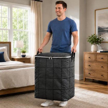 Foldable Fabric Clothing Storage Bin, Heavy Duty Dust Proof Quilt Storage Bag with Sturdy Carry Handles for Closet, Dorm, Moving & Household Organizing