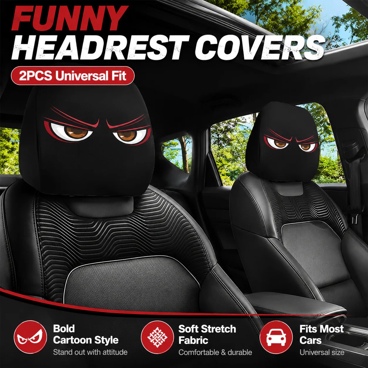 🔥😆 Funny Cartoon Car Headrest Covers – 2PCS Universal Fit  🚗