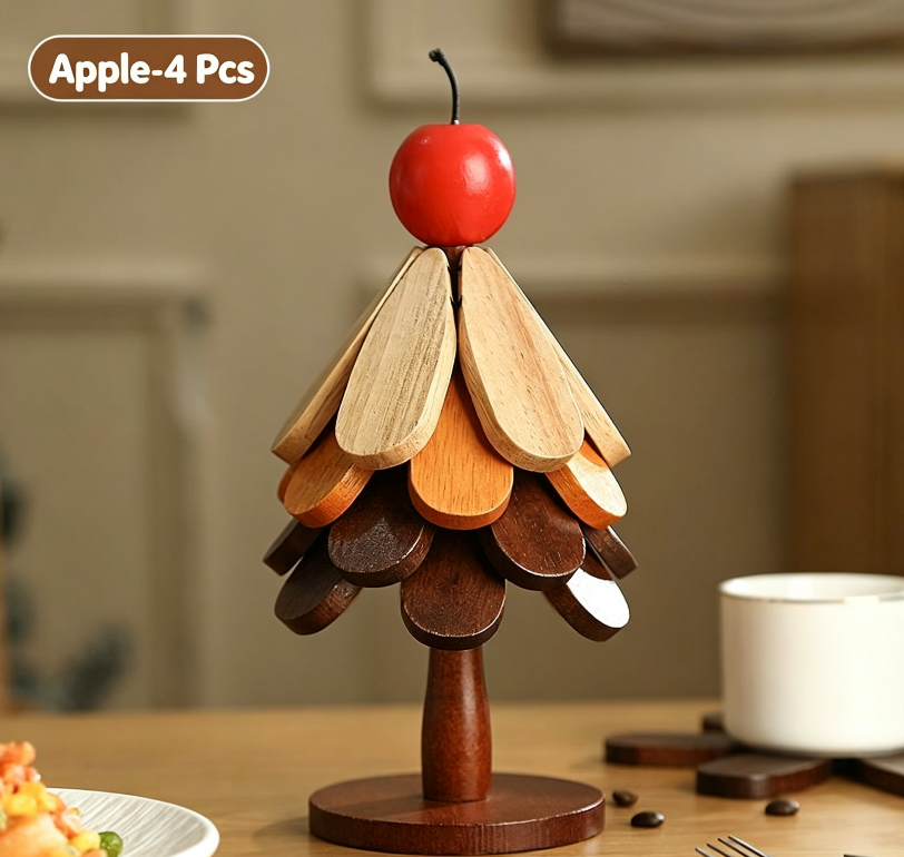 🪵 Solid Wood Heat Resistant, Protect Table From Scalding - Tree Shaped Foldable Wooden Trivet🎄