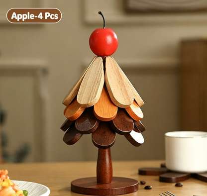 🪵 Solid Wood Heat Resistant, Protect Table From Scalding - Tree Shaped Foldable Wooden Trivet🎄