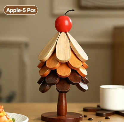 🪵 Solid Wood Heat Resistant, Protect Table From Scalding - Tree Shaped Foldable Wooden Trivet🎄