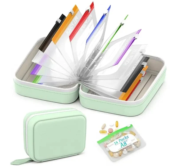 💊A8 Waterproof Pill Pouch Set, 7‑14 Day Medicine & Vitamin Storage, Crush‑Resistant Waterproof Pill Case Shell