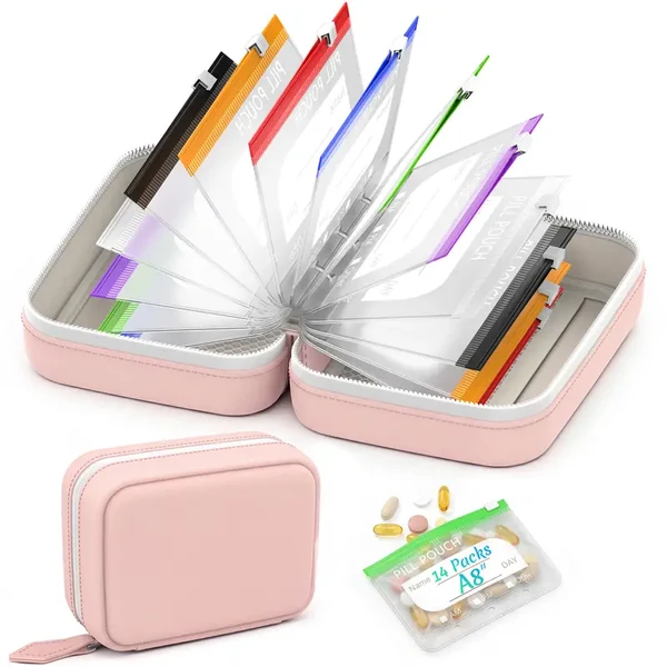 💊A8 Waterproof Pill Pouch Set, 7‑14 Day Medicine & Vitamin Storage, Crush‑Resistant Waterproof Pill Case Shell