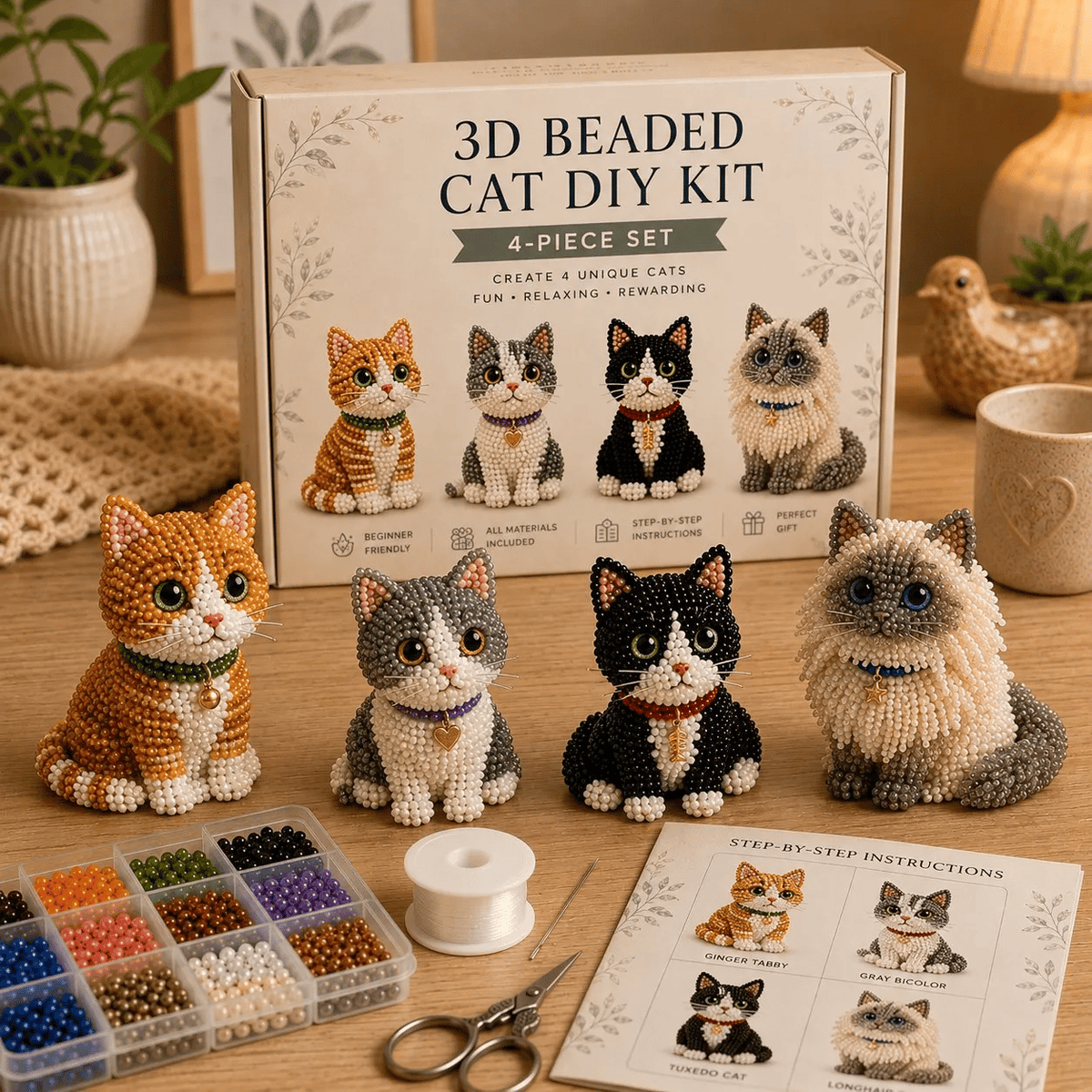 🐱 Create 4 Adorable Beaded Cats Yourself