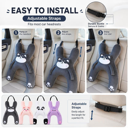🐷Kids Car Neck Pillow - Soft Plush Pig Design, Car Seat  Attachment