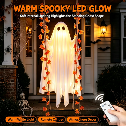 👻✨LED Hanging Ghost Swing Decoration, 5FT Remote Controlled Halloween Outdoor Hanging Decor🎃