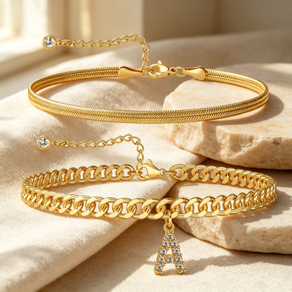 ✨ Gold Initial Anklet – 14K Gold Plated, Waterproof Adjustable Letter Pendant, Stackable Beach  Jewelry