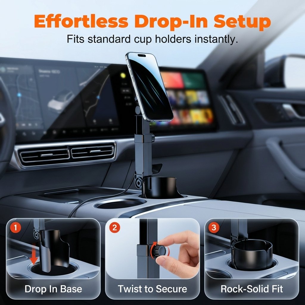 🔥Car Cup Holder Phone Mount – 360° adjustable, strong N52 magnet, one-handed operation, fits all phones, stable magnetic and clamp models for safe driving