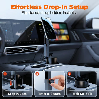 🔥Car Cup Holder Phone Mount – 360° adjustable, strong N52 magnet, one-handed operation, fits all phones, stable magnetic and clamp models for safe driving