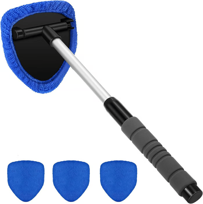 💥 💥 🔥 Windshield Cleaning Tool, Microfiber Car Window Cleaner with 3 Reusable and Washable Microfiber Pads and Extendable Handle