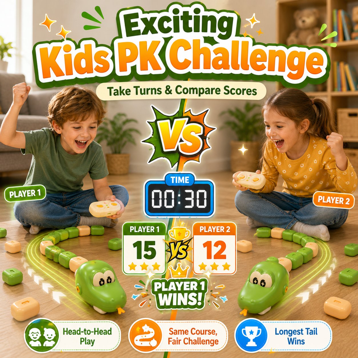 🐍Remote Control Snake Block‑Collecting Game, RC Snake Interactive Toy, Fun Block‑Stacking Collecting Game Toy for Kids & Family Party