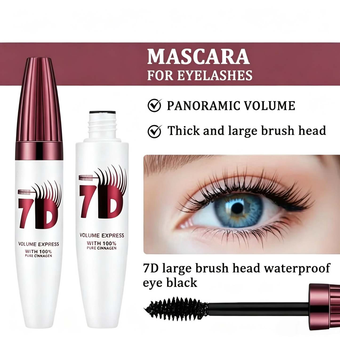 7D Waterproof Mascara - 24H Long Lasting Volume & Curl, Smudge-Proof Lift for Natural False Lash Look