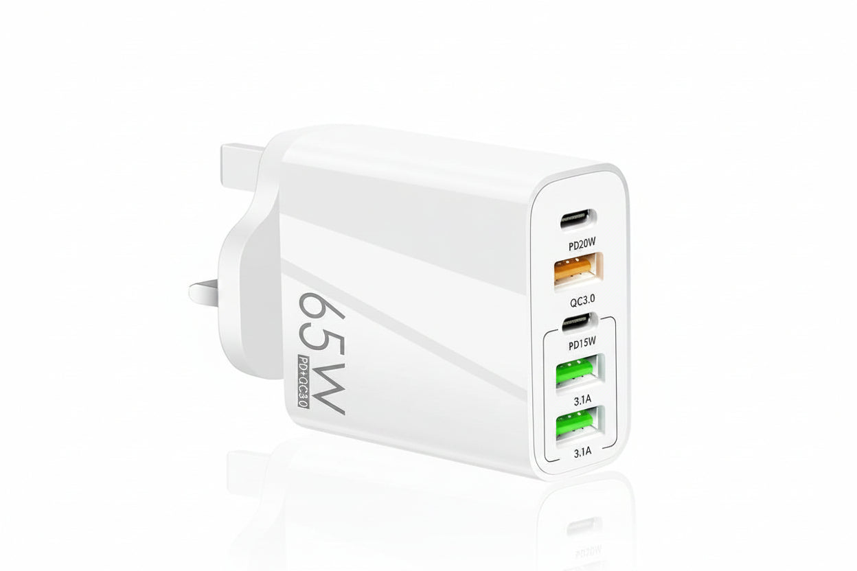 ⚡65W 5-Port Fast Charger｜PD QC Multi USB C Wall Charger