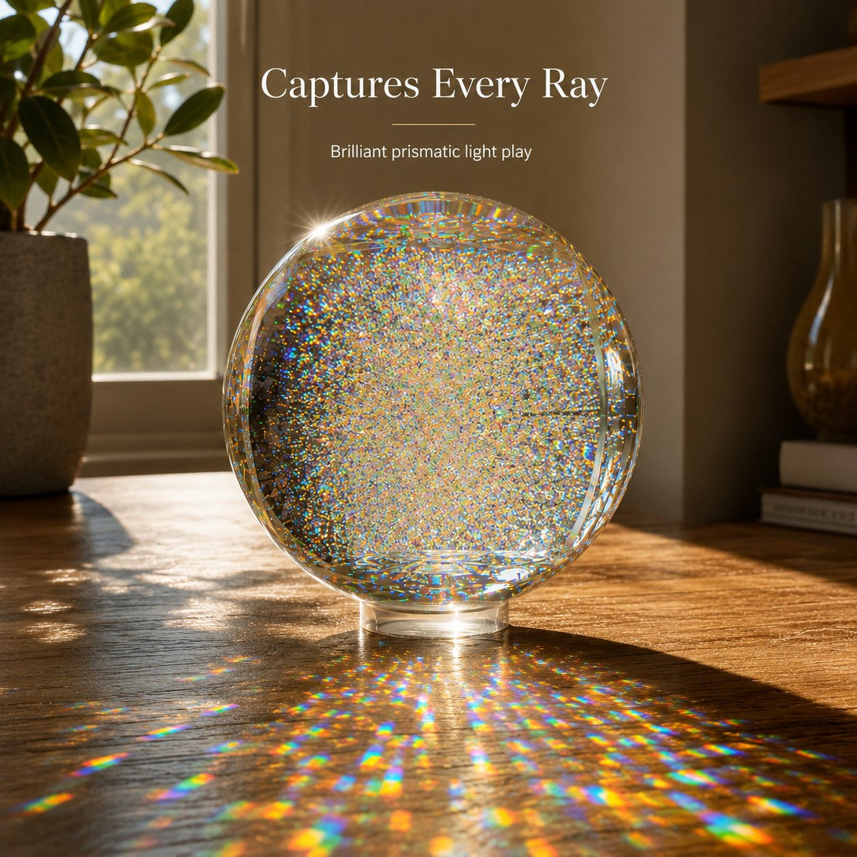 Holographic Refraction Art Sphere, Optical Glass Light Prism for Home Office Decor