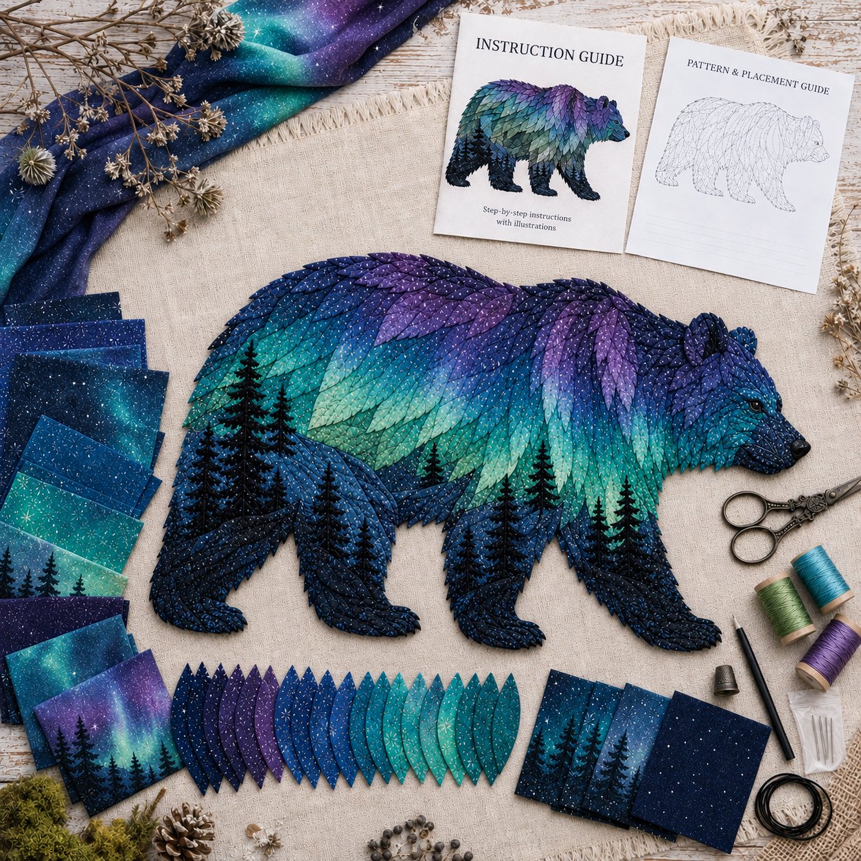 ⏳Last Day 49% OFF 🌌Beginner‑Friendly Northern Lights Wildlife DIY Patchwork Kit💕Complete Set with All Tools & Step‑by‑Step Guide