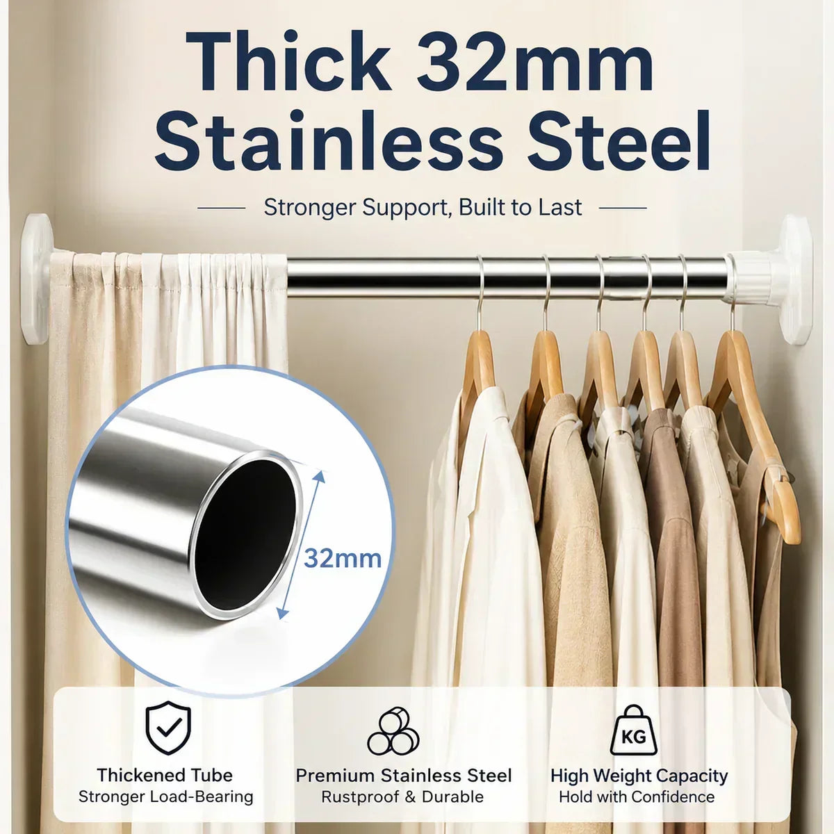 🏠 Drill-Free Adjustable Tension Rod – Expand Storage Without Wall Damage ✨