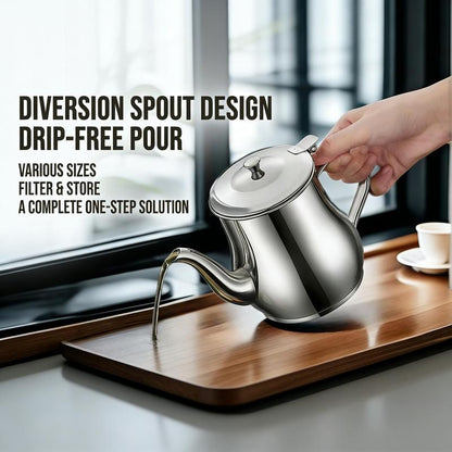 🍳🔥 Premium Non-Stick Stainless Steel Oil Storage Jar with Filter | Drip-Free Spout Bacon Grease Container & Oil Separator